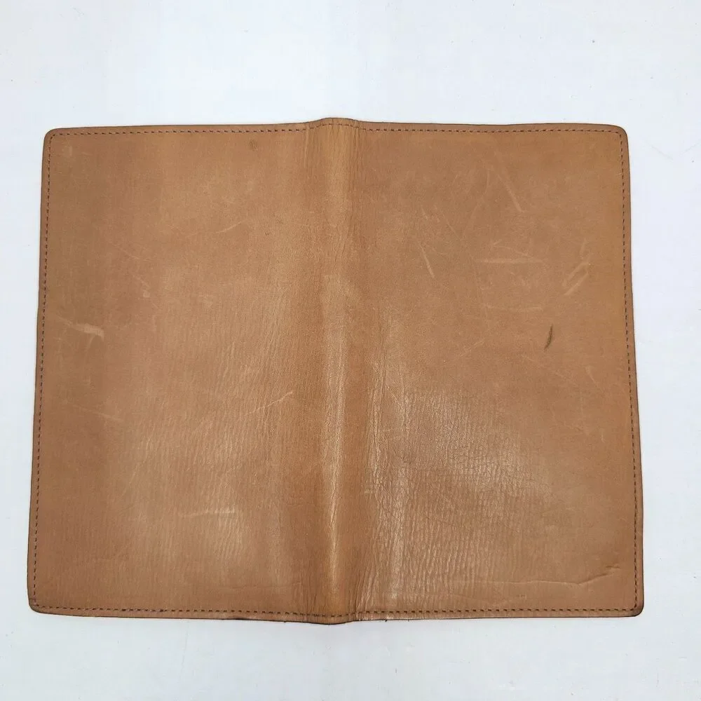 VTG Tan Genuine Leather Tall Bifold Wallet 10 Card Organizer Made In USA